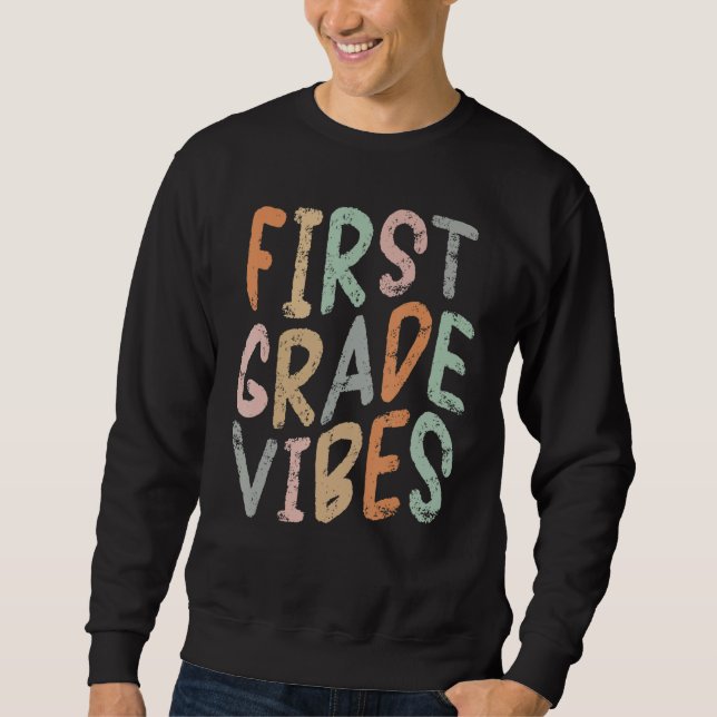 Första Klass Vibes Back to school Student Lärare Lång Ärmad Tröja (Framsida)