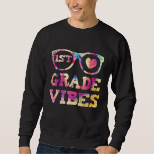 Första Klass Vibes Back to school Tie Dye Teacher  Lång Ärmad Tröja