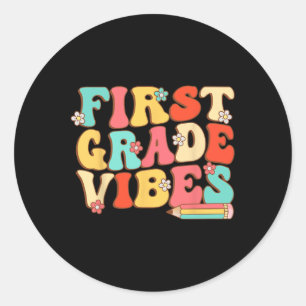 Första Klass Vibes Retro Groovy - första Klass Byc Runt Klistermärke