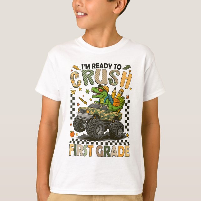 Första Klassens Krossare: Monster Truck Självförtr T Shirt (Framsida)