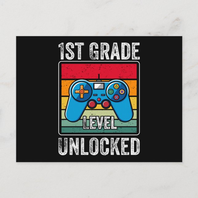 Första Klassens Nivå Upplåst Video Spel Student Pr Vykort (Framsida)