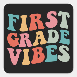 Första Klassens Vibbar Retro Groovy Lärare Elev Fyrkantigt Klistermärke