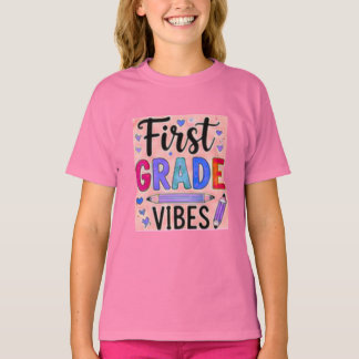 Första Klassens Vibbar Söt Åter till Skolan Flicko T Shirt