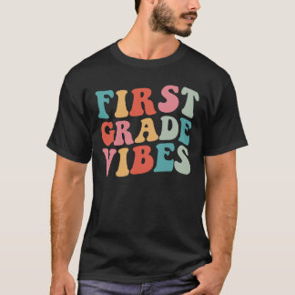 Första Klassens Vibrationer Retro Groovy Lärare El T Shirt