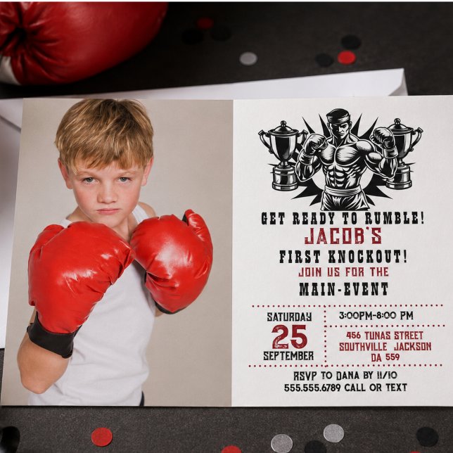Första knockoutboxningsfoto födelsedag inbjudningar (First Knockout Boxing photo Birthday Invitation)