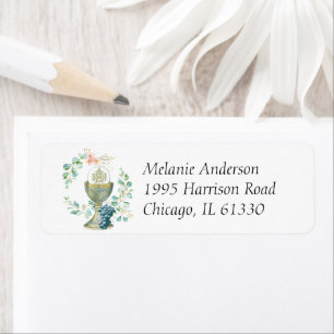 Första kommunala katolska Blommigten Eucalyptus Returadress Etikett