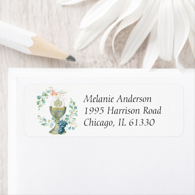 Första kommunala katolska Blommigten Eucalyptus Returadress Etikett (Insitu)