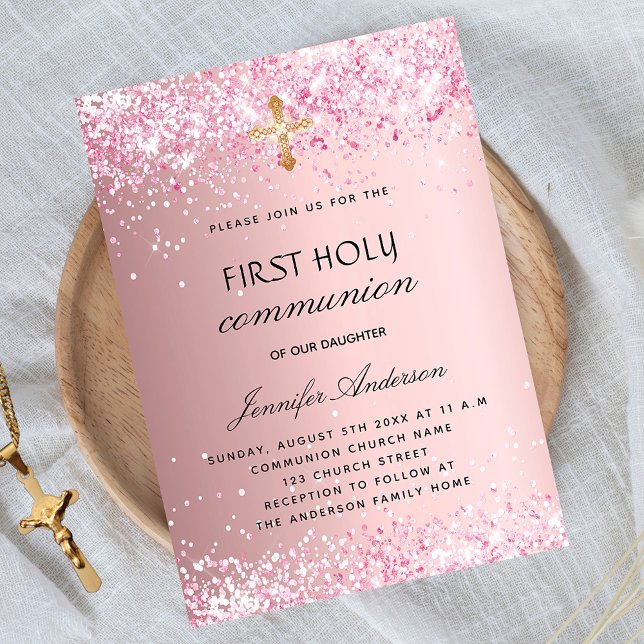 Första kommunala  rosa glitter-flickan inbjudan vykort (Skapare uppladdad)