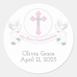 Första kommunens banderoll med duvor runt klistermärke