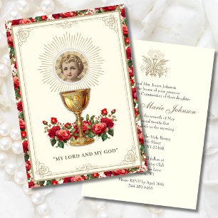 Första kommunens Blommigt Chalice Host Jesus Inbjudningar