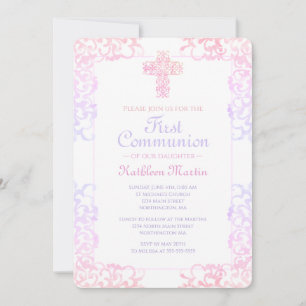 Första kommunens Elegant Pastel Damask Kor Girl Inbjudningar