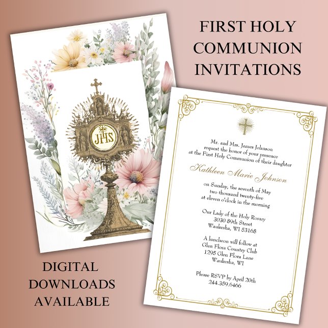 Första kommunens katolska monstrance-Blommigt Inbjudningar (Skapare uppladdad)