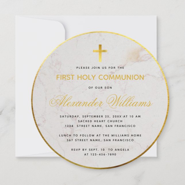 Första kommunens Marble Script Faux Gold Foil Roun Inbjudningar (Framsida)