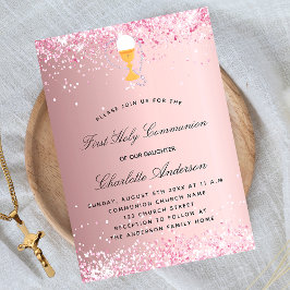 Första kommunens  rosa glitter-chalis inbjudan vykort