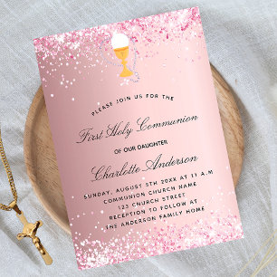 Första kommunens  rosa glitter-chalis inbjudan vykort