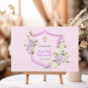 Första kommunens vapensköld rosa lila blommor-flic gästböcker