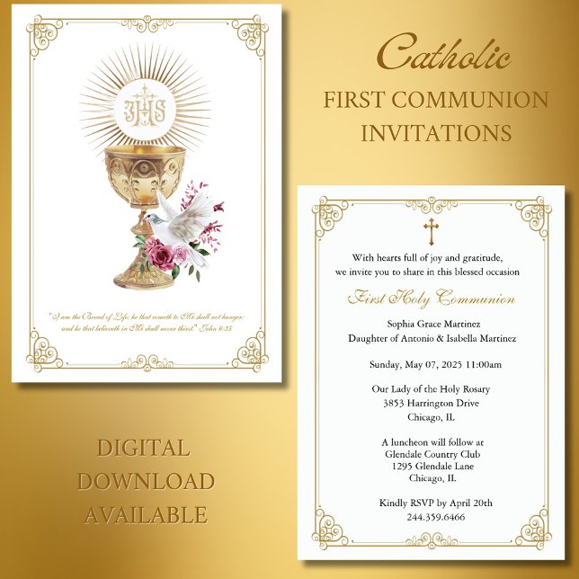 Första kommunföreningen Eucharist Heliga Spirit Bl Inbjudningar (Skapare uppladdad)