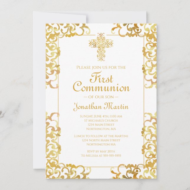 Första kommunfullmäktige i Kor Guld Damask Christi Inbjudningar (Framsida)