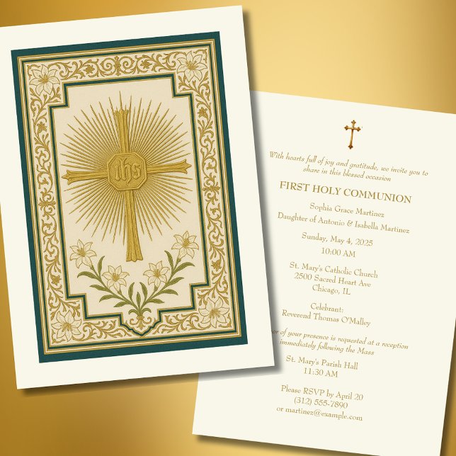 Första kommunfullmäktige Lilies Guld Eucharist Inbjudningar (Skapare uppladdad)