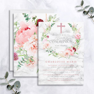 Första kommunfullmäktige Rosa ros Blommigt Marble Inbjudningar