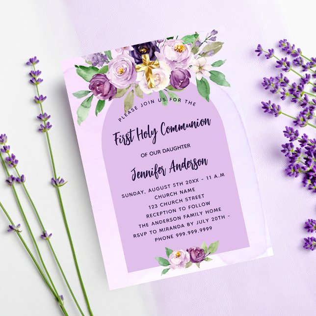 Första kommunfullmäktige violet lila blommor kor l inbjudningar (Skapare uppladdad)