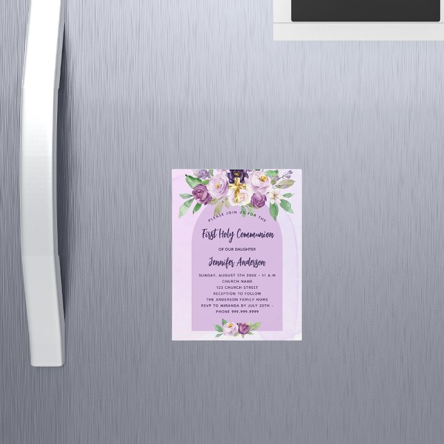 Första kommunfullmäktige violet lila blommor kor l magnetisk inbjudningskort (Skapare uppladdad)