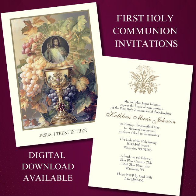 Första kommunice Jesus Divine Mercy Chalice Host Inbjudningar (Skapare uppladdad)
