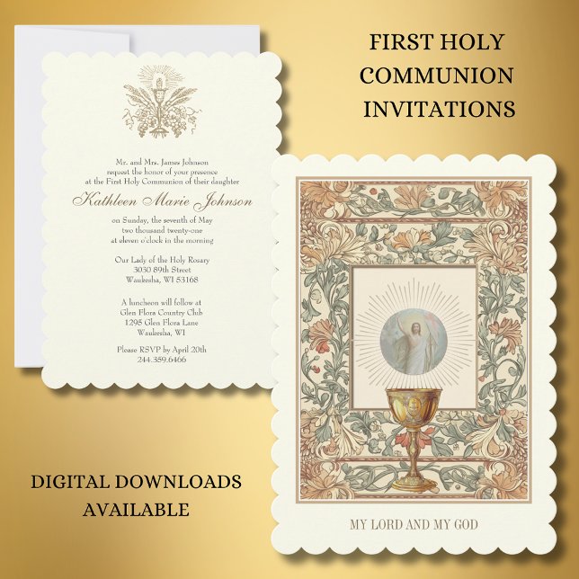 Första kommunice Jesus Resurrection Chalice Host Inbjudningar (Skapare uppladdad)
