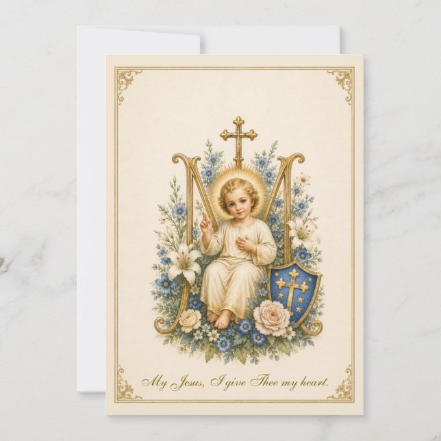 Första kommunion Barn Jesus Blommor  Inbjudningar (Baksida)