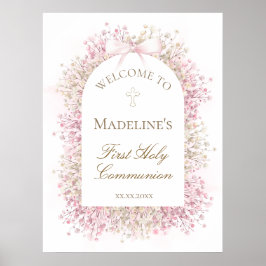 Första kommunion blomster välkomst poster