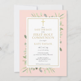 Första kommunion Blush Rosa Grönska Spara Datumet
