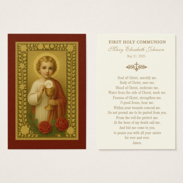 Första Kommunion Bön Jesus Rosor Kalk Visitkort (Framsida & baksida)