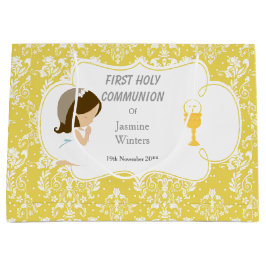 Första kommunion Brunett flicka Guld Damask
