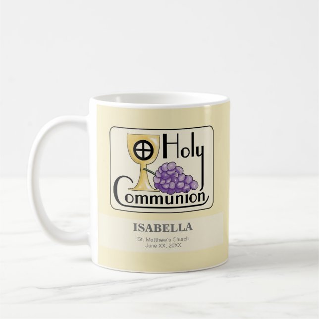Första Kommunion Druvor och Kopp, Anpassningsbar Kaffemugg (Vänster)