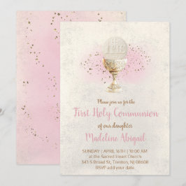 första kommunion FAUX glitter och rosa akvarell Inbjudningar