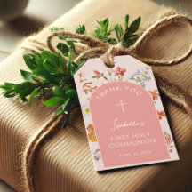 Första Kommunion Flickan Vilda Blommor Rosa Båge B