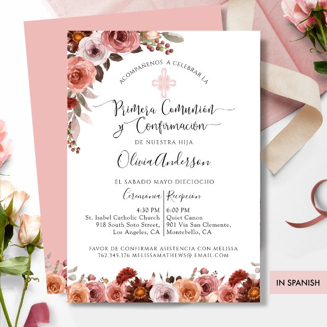 Första kommunion & konfirmation blommor på spanska inbjudningar (Skapare uppladdad)