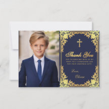 Första Kommunion Marinblå Guld Vintage Pojke Foto