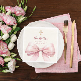 Första kommunion rosa rosett krämkors lunch pappersservett