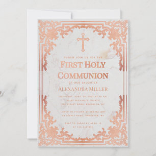 Första Kommunion Roséguld Elegant Vintage Marmor Inbjudningar