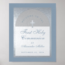 Första kommunion Silverbåge Dammt blå välkomst