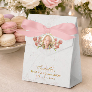 Första kommunion tjej foto rosa magnolia marmor presentaskar