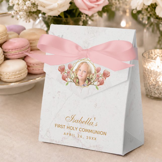 Första kommunion tjej foto rosa magnolia marmor presentaskar (Skapare uppladdad)