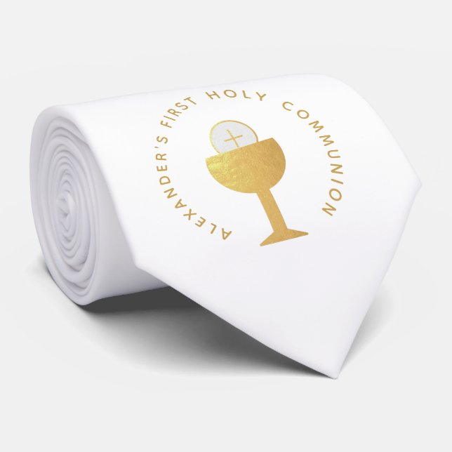 Första Kommunion Vit Falsk Guld Kalk Eukaristi Slips (Rullad)