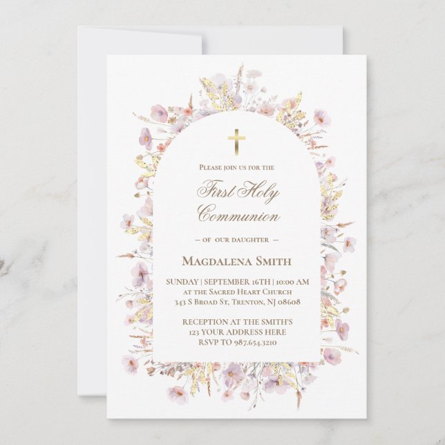 första kommunionens vilda blommor inbjudningar (Framsida)