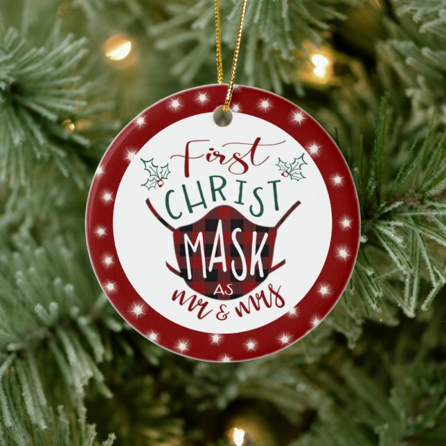 Första KristusMASK som Mr och Buffalo Check Photo Julgransprydnad Keramik (Träd)