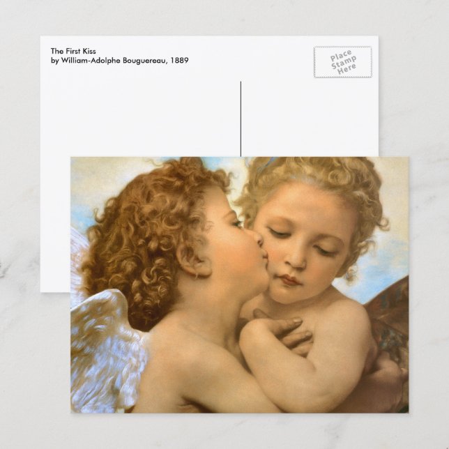 Första kyssen (ängladetalj) av Bouguereau Vykort (Fram/baksida)