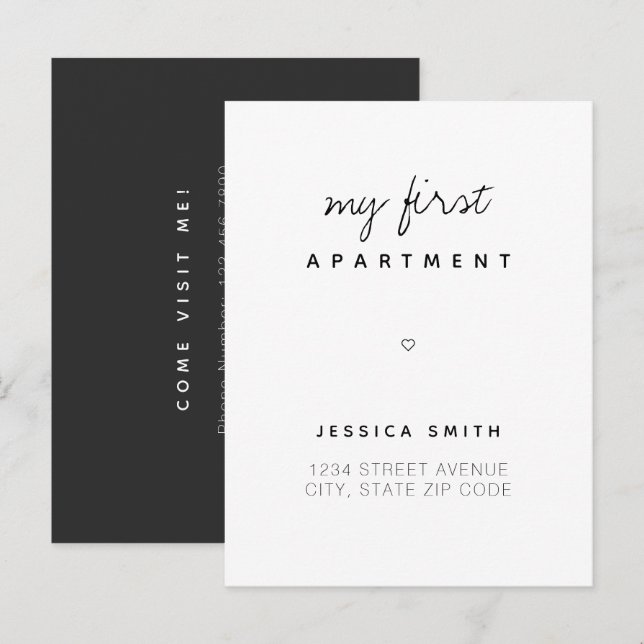 Första lägenhet Ny adress vykort tillkännagivande  (Fram/baksida)