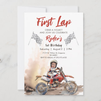 Första Lap Little Racer 1:a födelsedagsfoto Inbjudningar