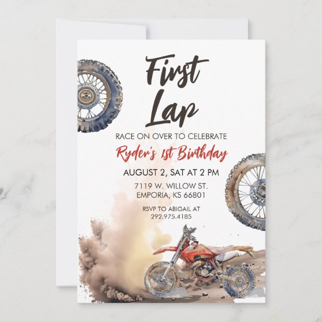 Första Lap Little Racer 1st Birthday Inbjudningar (Framsida)